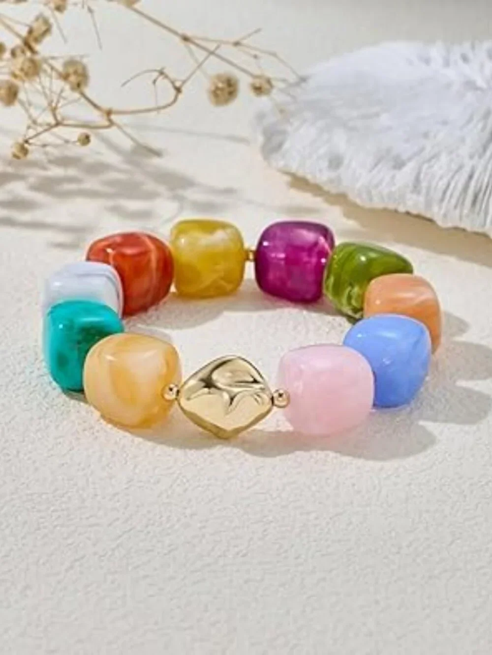NEW Bead Bracelet Vibrant Color Resin Beads Elastic‎ Stretch Chunky Beach Summer